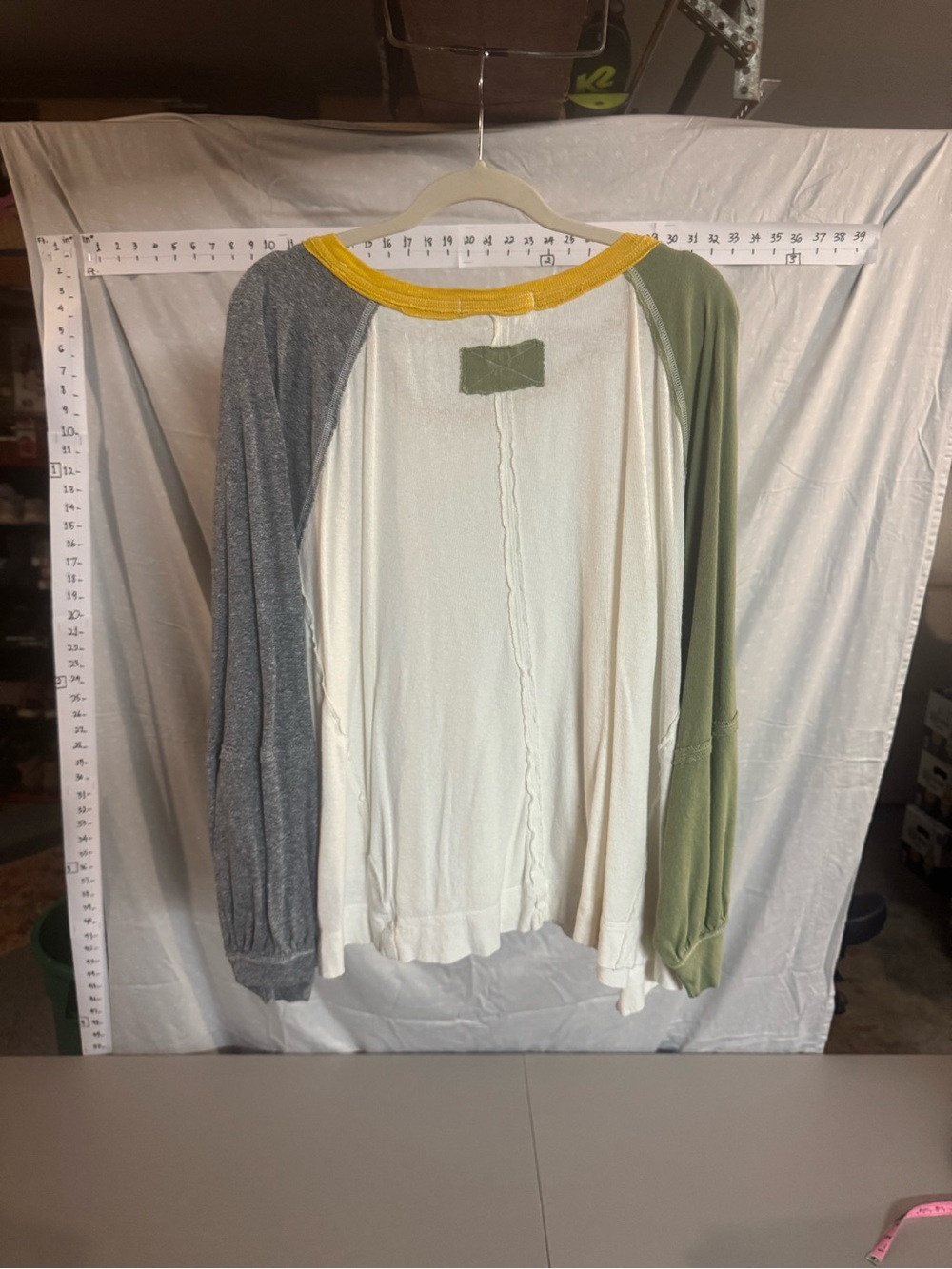 We The Free Women's White V-Neck Colorblock Top with Yellow Trim - Picture 2 of 5